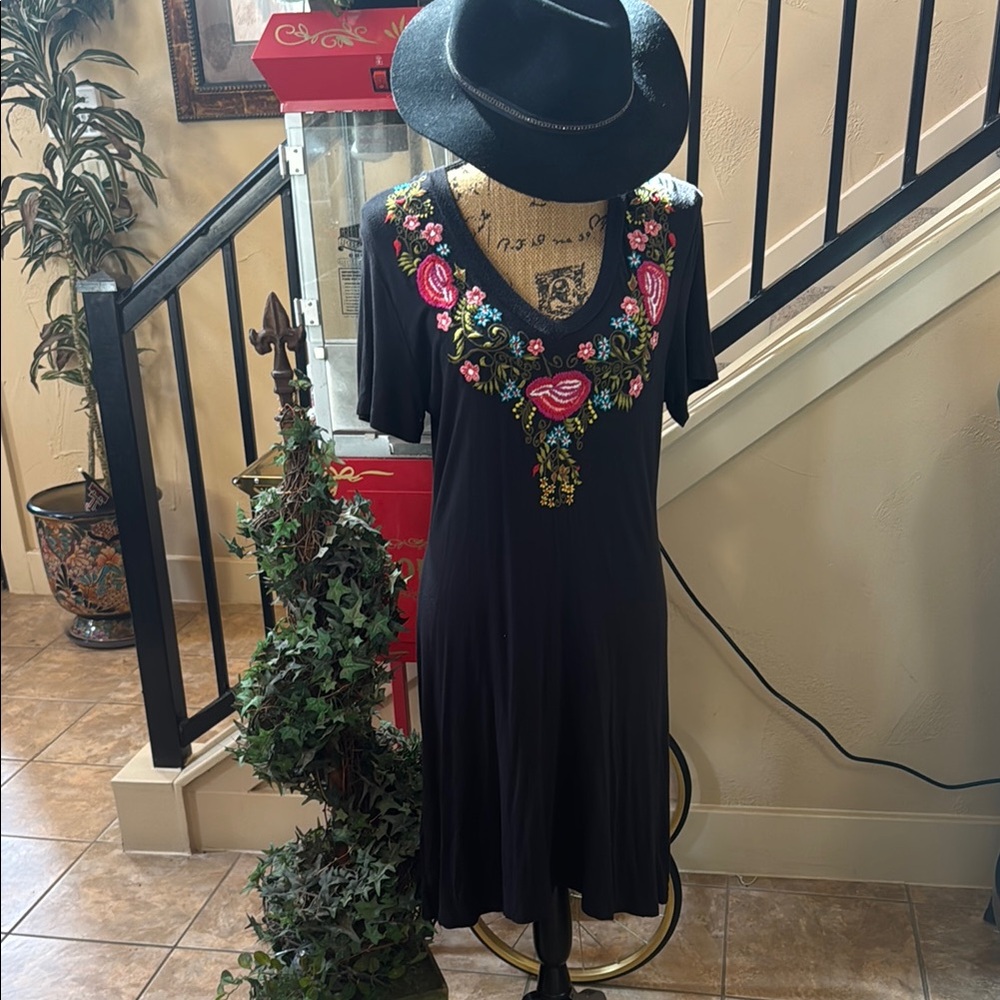 Black and Pink Flutter Sleeve V-Neck Sundress